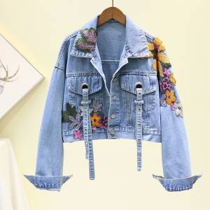 Giubbino in Jeans con ricamo e paillettes