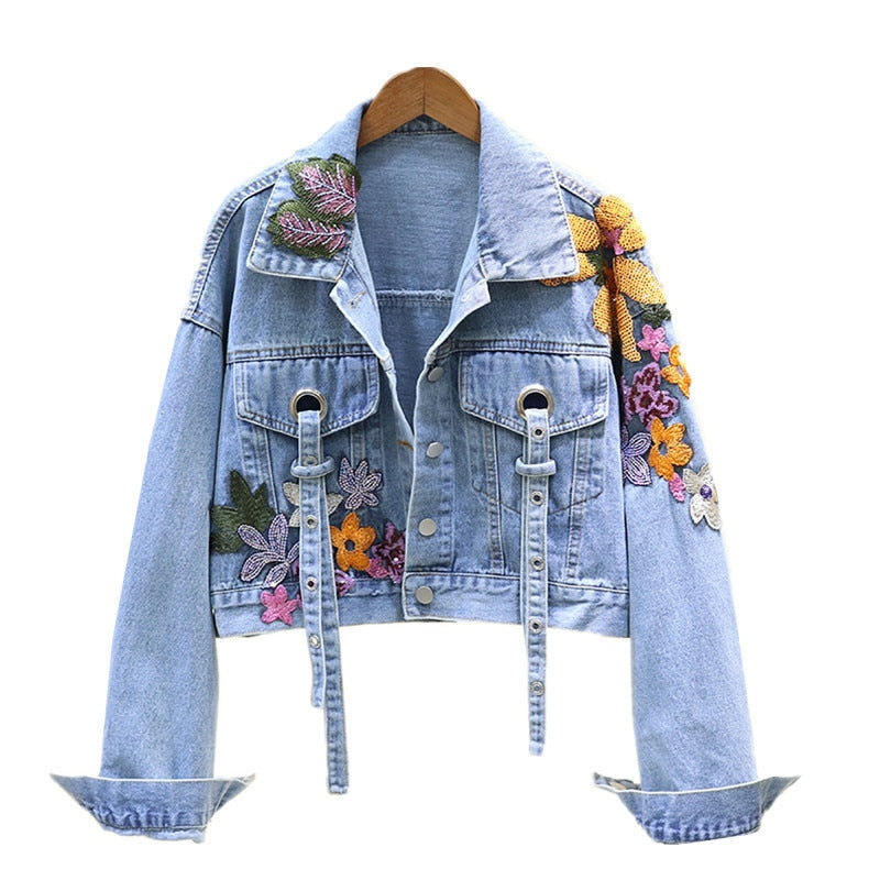Giubbino in Jeans con ricamo e paillettes