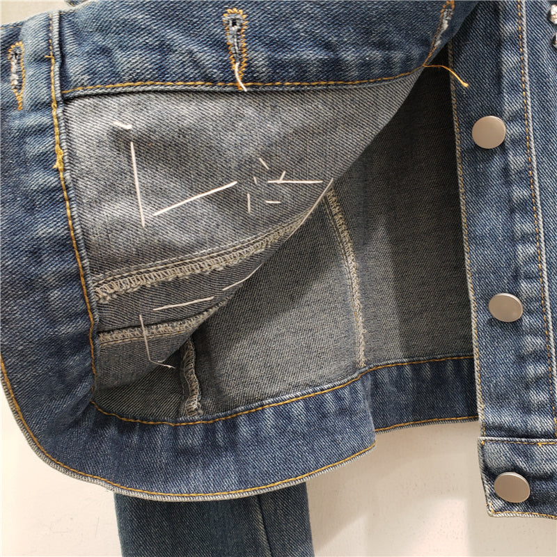 Giubbino in Jeans con ricamo di perline diamanti slim